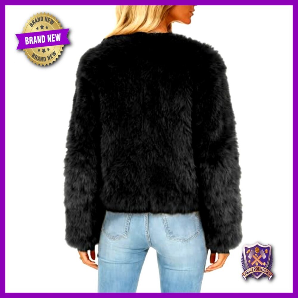 Faux Fur Cropped Jacket Winter Warm Zip Up Outerwear Long Sleeve - Picture 4 of 7